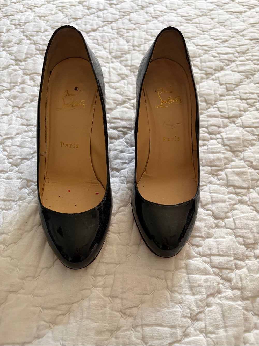 Christian Louboutin Black Patent Leather Round-Toe Pumps